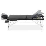 Zenses Massage Table 60cm Portable 3 Fold Aluminium Beauty Bed Black MT-ALUM-F4-BLACK-60