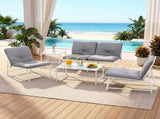 Gardeon 5-Piece Outdoor Sofa Set with Cushions table and Chairs White ODF-5PC-SOFA-TXL-WH-AB