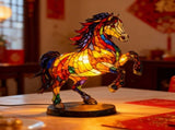 Stained Glass Style Horse Resin LED Table Night Lamp Soft Warm Glow Bedside Decor Light, Bedroom V1366-AZ2-W-16975