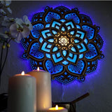 USB-Powered Mandala Atmosphere LED Night Light, Wood Carving Lotus Lamp for Stunning, Wooden Wall V1366-AZ2-W-05407