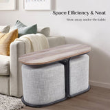 3 Piece Set Coffee Table & Ottoman Wood Side End Table Industrial - CREAM GREY V274-FT-ST03-CR