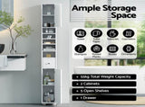 Artiss Bathroom Storage Cabinet 180cm Tall Slim Floor Cupboard Toilet Narrow Linen Tower FURNI-C-BATH-TB01-WH