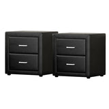 Artiss 2X Bedside Table 2 Drawers Side Table Leather - CADEN Black BFRAME-E-BSIDE-BKX2