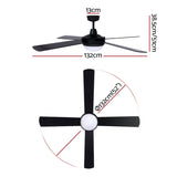 Devanti 52'' Ceiling Fan AC Motor w/Light w/Remote - Black CF-RC-52-BK