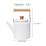 Enamel Tea Kettle White Wood Handle Retro Design Fast Boil No Harmful Substances V1366-AZ2-W-18812