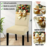 4PCS Christmas Stretch Dining Chair Covers Snug-Fit Elastic Design, Printed with Ornaments, V1232-SDYT-4P-001