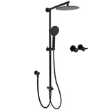 Matt Black Round Dual Shower Set 10" Rain Head 3 Mode Handheld Sliding Rail Arm Twin Taps V1233-HR002M4CBSC842BKSR110BCF0282ABK