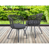 Gardeon 3PC Bistro Set Outdoor Furniture Rattan Table Chairs Patio Garden Cushion Black ODF-BISTRO-ROUND-BK