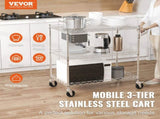 Kitchen Utility Cart, 3 Tiers, Wire Rolling Cart with 300kg Capacity, Steel Service Cart on Wheels, V952-WGCFTCCB30X184GWTV0