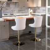 2x Height Adjustable Swivel Bar Stool Velvet Studs Barstool with Footrest and Golden Base- Beige V226-SW1912BG