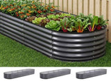 Green Fingers 3 Pcs Raised Garden Bed Kit Oval Galvanized Steel Planter Boxes 320x80x56cm, Heavy GARDEN-OVAL-AG-3208056X3