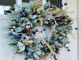 Blueberry Eucalyptus Wreath with Golden Accents V1142-PB601100280987585