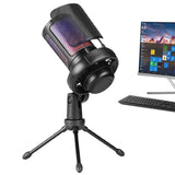 USB Condenser Gaming Microphone with RGB Lighting Adjustable Stand for Recording Streaming Black V1263-JX-7251-2