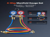 AC Manifold Gauge Set for R22 R404A R410A R12 Refrigerants, 4 Way AC Gauges with 1.5 m Hoses for V952-JXLMB4TLBDSTGNWO6001V0