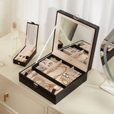 Black Large PU Leather Jewelry Box with Mirror Lock - Velvet Lined Organizer for Rings, Necklaces V888-ELOSUNG47335