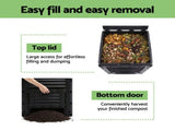 Gardeon Compost Bin 300L Heavy-Duty Black Outdoor Composter with Top Lid Bottom Door CBIN-300L-BK