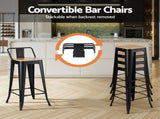 Artiss 2x Bar Stools Kitchen Counter High Chair Dining Stackable Metal Black BA-KJ-J004-WDX2