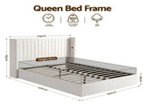 Artiss Queen Bed Frame with Gaslift Storage USB Type-C Charging Ports Velvet Upholstery White BFRAME-G-RITA-Q-WH-ABC