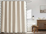 Waterproof Shower Curtain Thick Boho Wavy Edge With Rustproof Hooks - Beige V1263-JX-8071-3