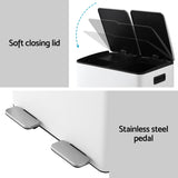 Cefito Pedal Bins Rubbish Bin Dual Compartment Waste Recycle Dustbins 60L White RB-60L-2C-WH