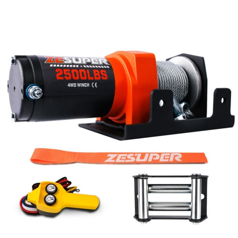 ZESUPER Electric Winch 2500LBS/1134KG 12V 15.2M Steel Cable ATV UTV 4WD 4X4 Boat V211-AUEB-ZEEW001