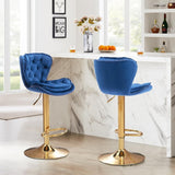 SERENIT Swivel Bars Set of 2 Counter Height Barstools with Back Velvet Upholstered Adjustable V255-GP2210R-NAVYBLUE