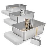 Cat Litter Box, 203 mm Deep, XL Extra Large Stainless Steel Cat Litter Box with Scoop, Wide V952-KFSMSPCBXG3JORQ03V0