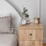PORTO BEDSIDE TABLE - NATURAL OAK - SLIM - ROUND BLACK V164-ECS13STB06B