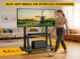 TV Stand for 3270 Inch TVs with Projector Shelf, Lockable Wheels, Adjustable Height, Cable V1181-HI028