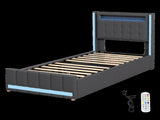 Levede Single Bed Frame Fabric Storage Drawer LED USB BF1068-S