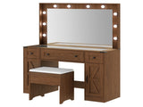 Levede Dressing Table LED Makeup Mirror Stool Set Vanity Desk Cabinet 3 Drawers VM1033-BR-AU