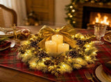 Christmas Wood Front Door Wreath, 40 x 8 cm with LED Lights, Pinecones and Bats, Reusable Hanging V1366-AZ2-W-16029