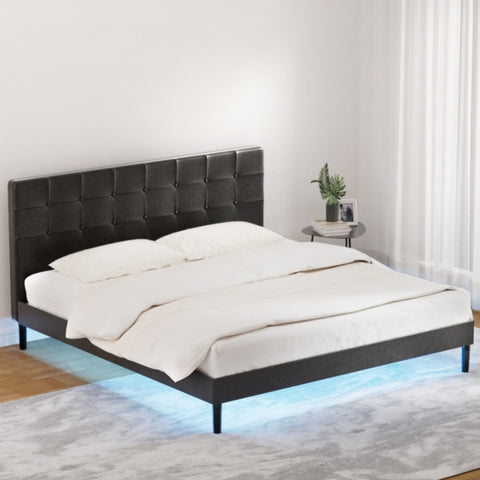 Artiss Bed Frame King Size LED Black RAVI BFRAME-G-RAVI-K-BK-ABC