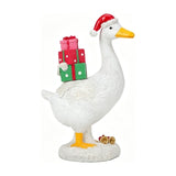 Large Porch Goose Statue 7.6Inch, Resin Front Porch Goose with Christmas Hat & Gift Xmas Decor, V1370-AZ4-10704