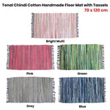 Tonal Chindi Cotton Handmade Floor Mat with Tassels 70 x 120 cm Pink V442-BZO-FLOORR-TONALCHINDI-PINK-RE