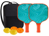 Fiberglass Pickleball Paddle Set - Orange Swirl Design with Turquoise Edge and Grip, 2 Paddles with V888-ELOSUNG57469