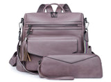 Light Purple Women's Retro PU Leather Backpack - Dual-Color Tassel Design, Winter High-End Style V888-ELOSUNG33184