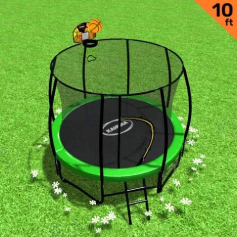 Kahuna Trampoline 10 ft with Basketball Set - Green TRA-KAH-10-GN-BB