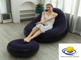 Dark Blue Inflatable Flocked Lounge Chair & Ottoman Set with Foot Pump - Portable Ergonomic S-shaped V888-ELOSUNG49502