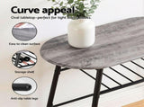 Artiss Oval Dining Table Set 3PC Space-Saving Bistro Kitchen Storage Wine Rack Grey DSET-D-OVAL-GR