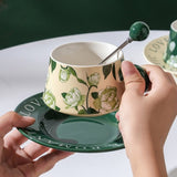 2X High-Fired Ceramic Porcelain Cup & Saucer Set 300ml Vintage Floral Tea Spoon GREEN V274-HA-LA-P0024822-GNYE