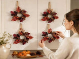 4 Pcs Mini Fall Wreath for Front Door, 13.8" Artificial Autumn Harvest Cabinet Wreath with Oak V1369-AZ3-W-24054