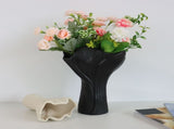 Beige Elegant Off-White Ceramic Vase - Modern Sculptural Flower Holder with Wide Fluted Opening V888-ELOSUNG27748