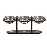 Elevated 3-Bowl Pet Feeder,15x8e Tilted Adjustable Height Stand with Stainless Steel Bowls,Non V1366-AZ2-W-17039