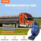 VEVOR Winch Straps, 10.2 cm x 9.1 m, 2.7T Load Capacity, 8.2T Breaking Strength, Truck Straps with V952-PGJPDLS4INCH3LGJKV0