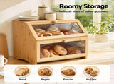 Artiss Bamboo Bread Box 2-Tier Kitchen Countertop Storage 39cm Natural BBX-2T-WIN-WD