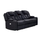 Electric Recliner Stylish Rhino Fabric Black Couch 3 Seater Lounge with LED Features V43-REC-ARN3RBL
