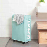 Rolling Slim Laundry Basket with Universal Wheels Corner Foldable Oxford Cloth Laundry Hamper Mesh V1294-YM0901-H20026BL