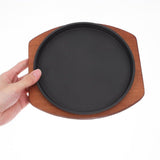 Cast Iron Round Grill Pan with Wooden Base, Perfect for Steak, Barbecue, and Outdoor Cooking - 1 Set V1366-AZ2-W-21893