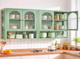 Artiss Buffet Cabinet Sideboards X2 Wall Mounted Fluted Display Storage Green AI-SID-WM60-GNX2